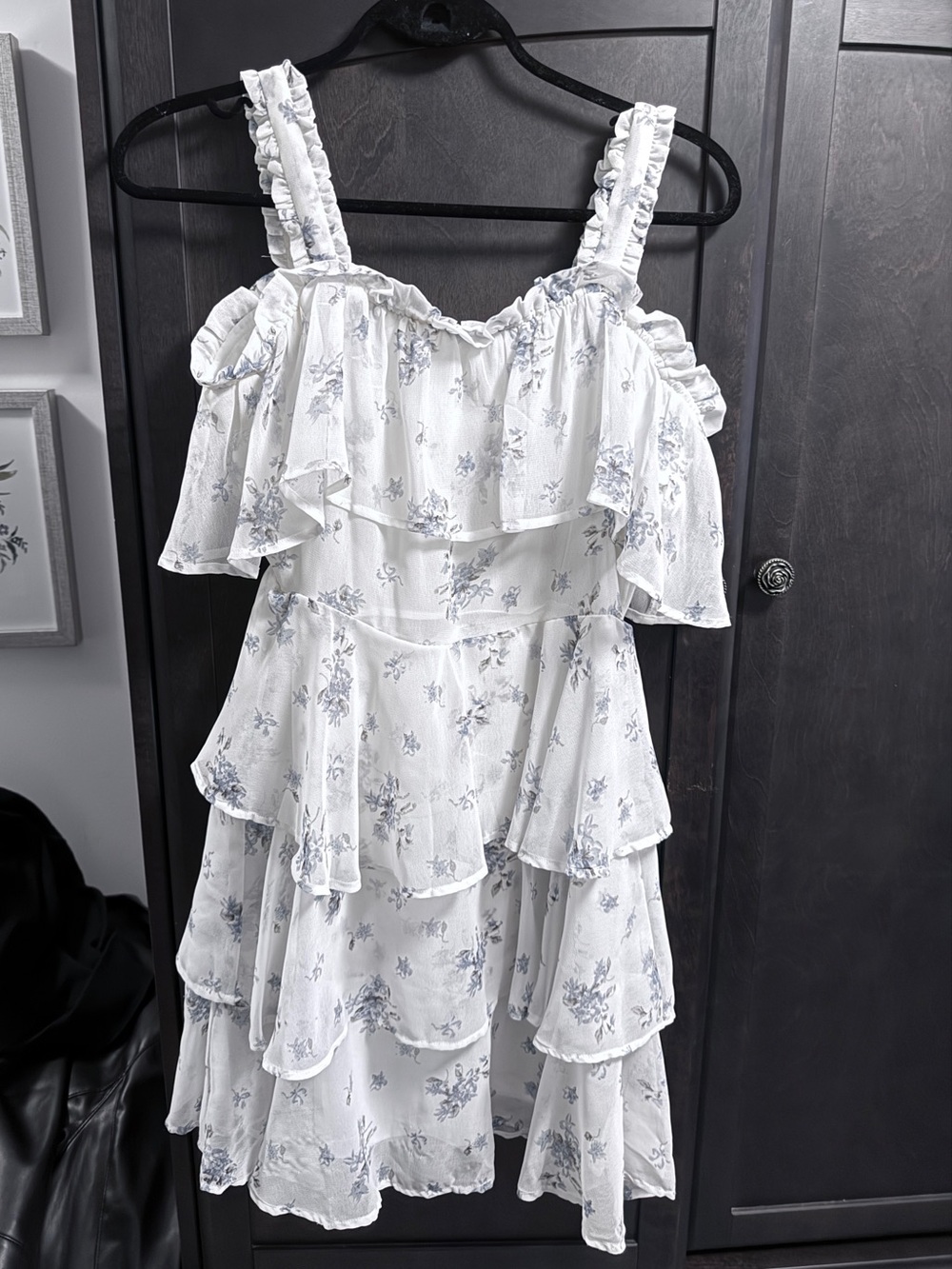 Dex White Ruffled Floral Dress